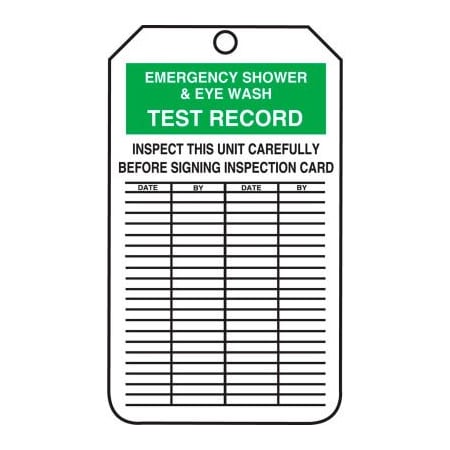 Accuform Accuform Emergency Shower & Eyewash Test Record Tag, RP-Plastic, 25/Pack MGT207PTP